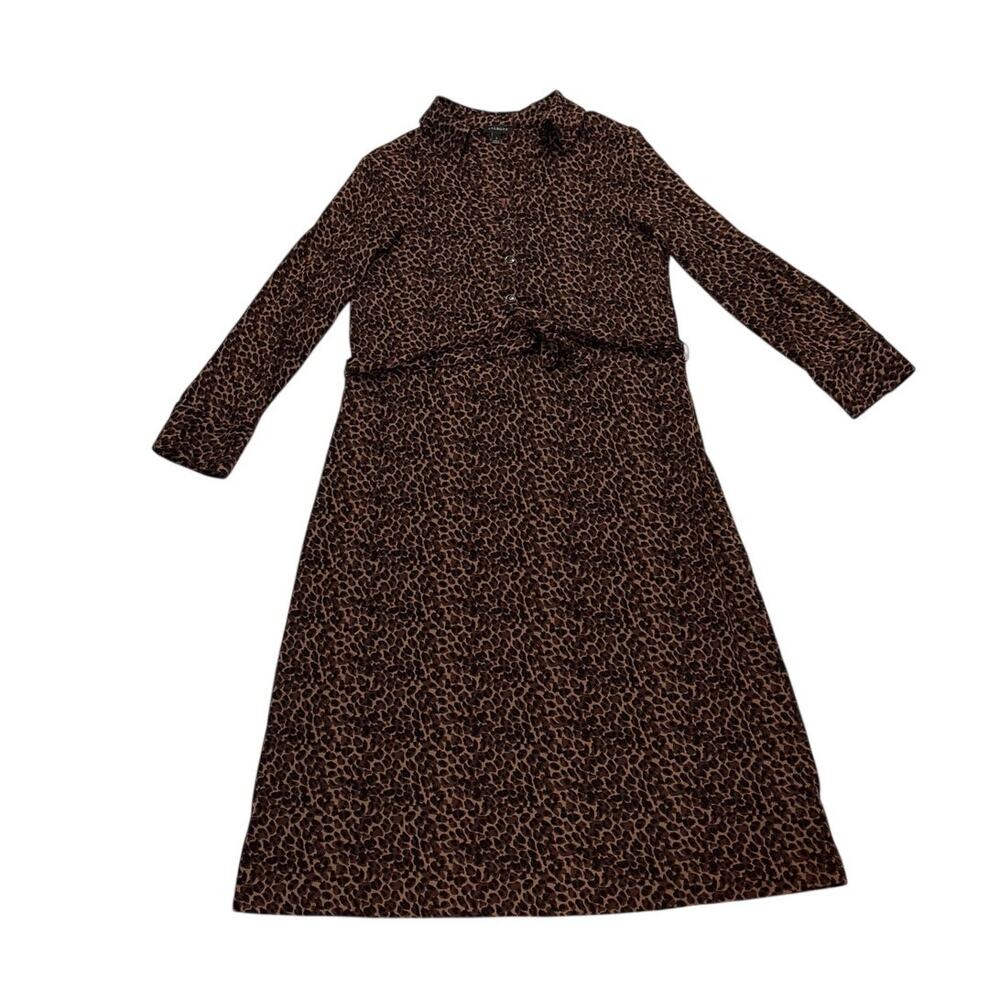 Talbots Womens Small Long Sleeve Leopard Print Midi Dress Belted Statement